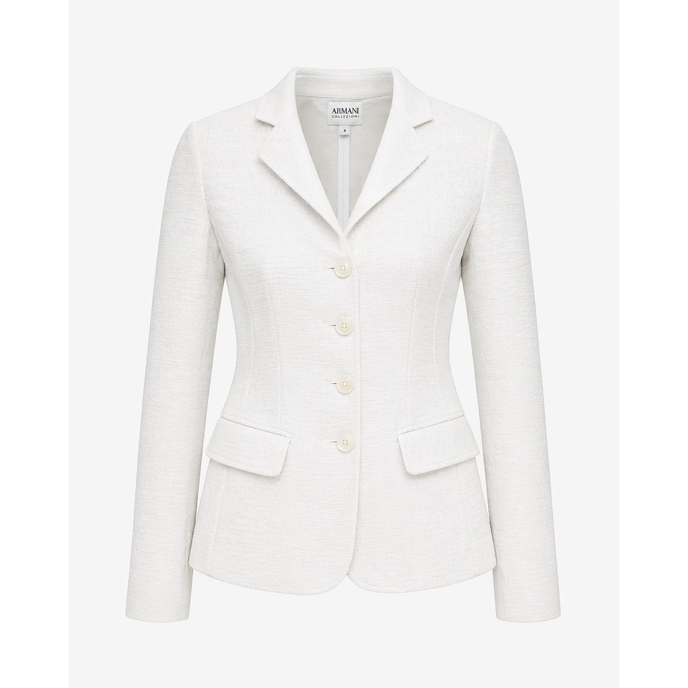 Armani Collezioni Womens Off White Textured 4 Button Blazer Jacket Size 4 RMG05J